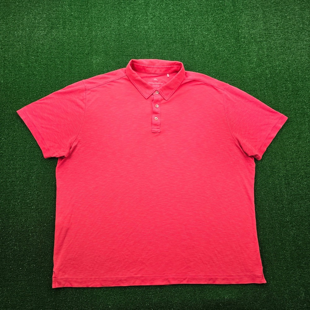Tommy Bahama Polo Shirt Mens 2XL Red Pink Short Sleeve Golf Preppy Beach Casual‎